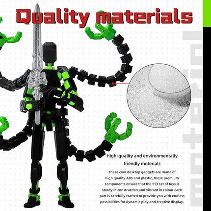 Already Assembled T13 Action Figure Accessories,Dummy 13 T13 Multi-Jointed Movable,for Collectors Desktop Decorations t-13 Movability 3D Printed Toys (Black Green)