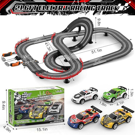 2 in 1 Slot Car Race Track Sets with 4 Slot Cars, 1:43 Electric Car Track for Boys, Dual Racing Game Lap Counter Circular Slope Track Sets, Birthday Gifts Toys for Boys Kids Ages 6 7 8 9 10 11 12