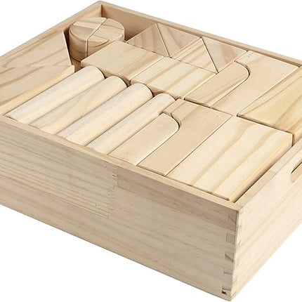 Standard Unit Building Blocks for Toddlers with Storage Tray (64 Pcs) Sanded Wood Blocks for Children, Original STEAM, and STEM Learning, Classic Wooden Toys for Kids Parties and Classrooms