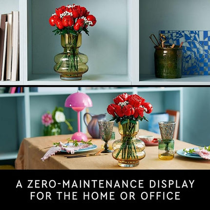 LEGO Botanicals Bouquet of Roses Artificial Flowers - Fake Red Roses Building Set for Adults, Ages 18+ - Gifts for Anniversary for Women & Men - Home Decor for Table Display - 10328