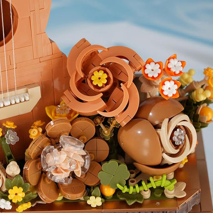 Flower Bouquet Guitar Building Blocks Set, 909PCS Music Instruments Ukulele Bricks Set, Gifts for Adults and Kids