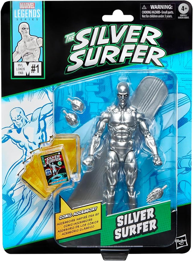 Marvel Legends Series Silver Surfer, Silver Surfer #1 (1968) and Fantastic Four Comics-Inspired Collectible 6-Inch Scale Action Figure with Character-Sized Comic Accessory