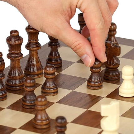 Regal Games Wooden Chess Sets for Adults with Folding Chess Board (15 x 15) & Wood Chess Pieces | Travel & Portable Table Games for Fun Family Game Night