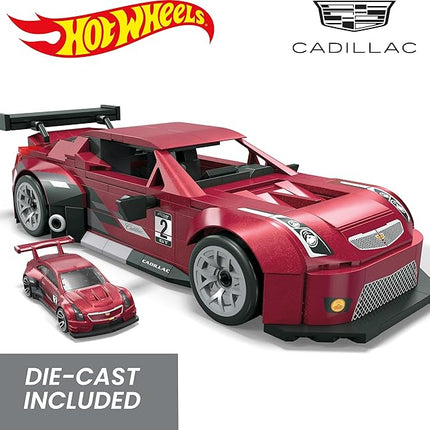 MEGA Hot Wheels Collectible Car Building Toy, Cadillac ATS-V R with 319 Pieces and Die-Cast Model, Build & Display Set for Collectors, Red