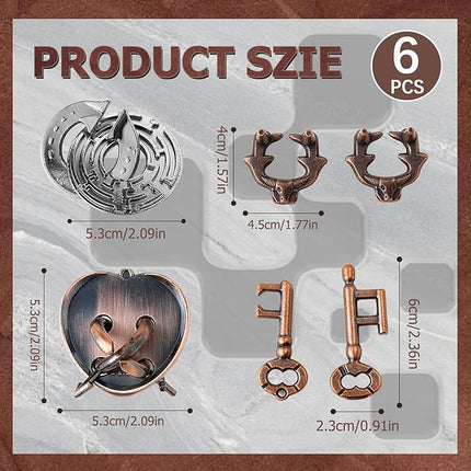 6 Pcs Brain Teaser Metal Wire Puzzles, Mind IQ Test Unlock Toy, Interlock Challenge Puzzle Game Educational Toy Gift for Boys Girls Teens Adults, #B