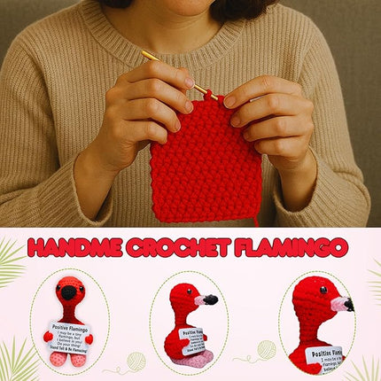 Tiny Flamingo Pink Lover - Emotional Support Crochet Dolls Positive Crochet Animals Emotional Support Plushies for Anxiety & Stress Relief Stuffed Animal Gift