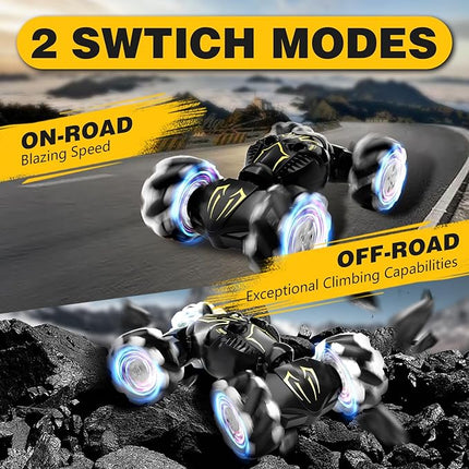 Remote Control Car for Boys 8-12, 4WD Gesture Sensing RC Stunt Car 2.4Ghz with Lights Music Sprayer RC Cars for Boys Age 4-7 8-12 Hand-Controlled Cars Toys Birthday Gifts for Kids Girls Black