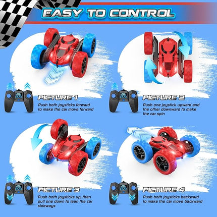cosone Remote Control Car RC Cars for Kids Toys Rechargeable 360° Rotating 2.4Ghz RC Stunt Car for Kids Birthday Gift for 6 Years Old Boys Toys 6 7 8 9 10 Years Old Boy Gift Ideas (Blue&Red)