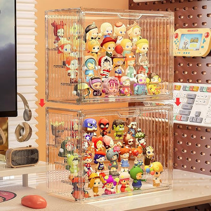 Clear Acrylic Display Case for Collectibles 4 Layer Hobby Figure Display Case Box with Shelves Stackable Figurine Display Shelf for Funko Pop, Pop Mart, Labubu, Model, 2 Pack