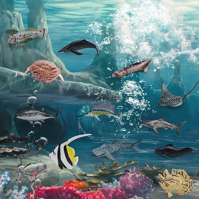 22PCS Mini Sea Ocean Animal Toys Sea Creatures for Cake Topper 2-4 Inch Marine Animal Figures Mini Shark Toy Bath Toys Educational School Project for Kids Toddlers