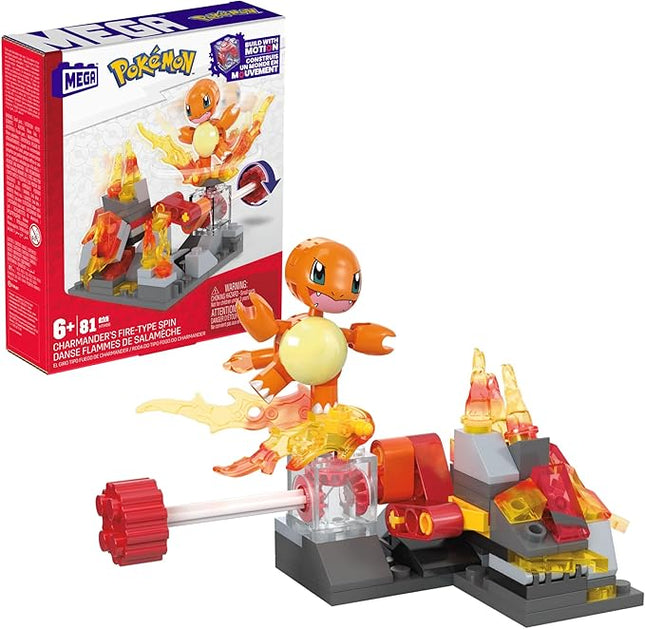 MEGA Pokémon Building Toys Set Charmander’s Fire-Type Spin with 81 Pieces, 1 Poseable Character and Motion, for Kids