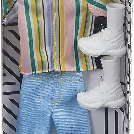 Barbie Clothes: 1 Outfit for Ken Doll Includes Striped Shirt, Denim Shorts and Shoes, Gift for 3 to 8 Year Olds , GHX46