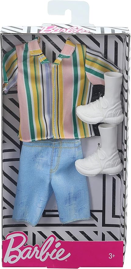 Barbie Clothes: 1 Outfit for Ken Doll Includes Striped Shirt, Denim Shorts and Shoes, Gift for 3 to 8 Year Olds , GHX46