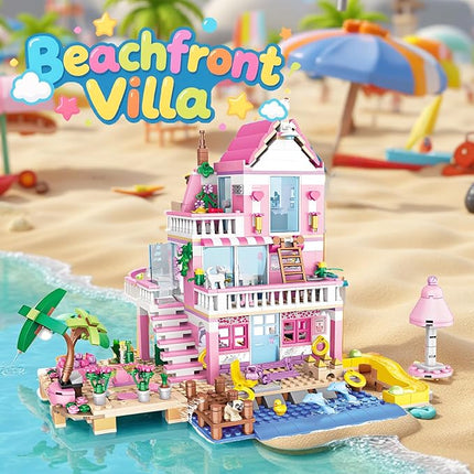 Pink Seaside Beach Villa Friends Building Set Friends Construction Educational Toy 822 Pieces Gifts for Girls Teens Kids Adults Ages 6+