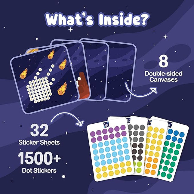 BINCA Dotties Dot Art Activity Kit - Space, 1500+ Stickers, Mess-Free Activities, DIY Dot Sticker Art for Toddlers, Kids Travel Activities, Craft Kits & Gifts for Boys & Girls Ages 4,5,6,7