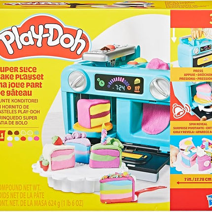 Play-Doh Super Slice Cake Playset, Toy Oven with Play Kitchen Accessories & 11 Modeling Compound Cans, Kids Arts & Crafts, Ages 3+
