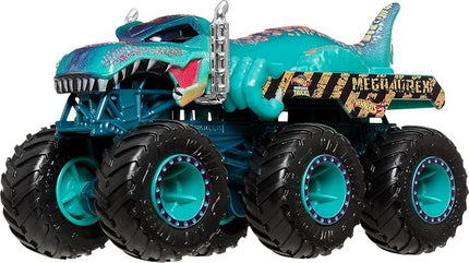 Hot Wheels Toy Cars & Monster Trucks, Sharks vs. Dinos Multipack with 2 Big Rigs, 2 1:64 Scale Monster Trucks & 2 1:64 Scale Hot Wheels Vehicles