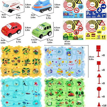 Puzzle Racer Kids Car Track Set, Kids Toys Boys 3-5, Gift for 3 4 5 6 Year Old Boys, Montessori Toys for 3+ Year Old(100Pcs, 4 Themes)