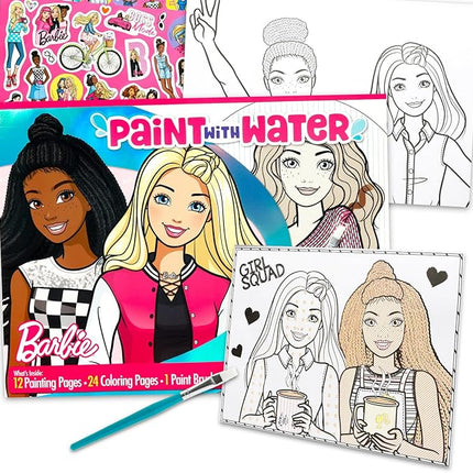 Barbie Paint with Water Set for Kids, Toddlers Age 3+ - Bundle with 36 Page Cute Cartoon Mess-Free Water Coloring Book for Ages 3 4 5 6 7 8 Plus More | Barbie No-Mess Arts and Crafts