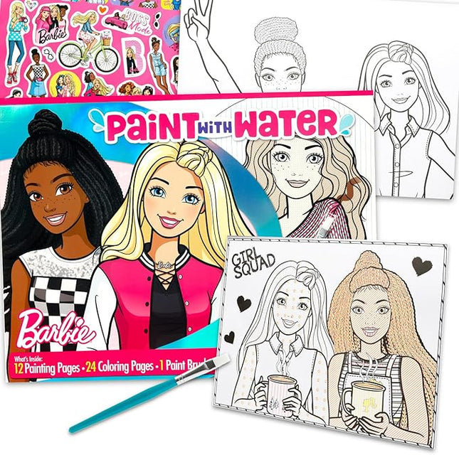 Barbie Paint with Water Set for Kids, Toddlers Age 3+ - Bundle with 36 Page Cute Cartoon Mess-Free Water Coloring Book for Ages 3 4 5 6 7 8 Plus More | Barbie No-Mess Arts and Crafts
