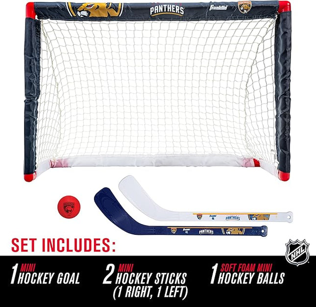 Franklin Sports NHL Mini Hockey Set - Kids Indoor Knee Hockey Goal, Ball, + 2 Stick Combo - Youth Team Indoor Toy Set - Official - Ages 3+