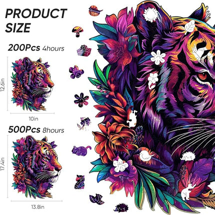 Wooden Puzzles Tiger 200pcs Medium Puzzles for Adults, Unique Shape Animal Adult Puzzles, Irregular Best Gift for Adults and Kids Family Game (10x12.6 in)