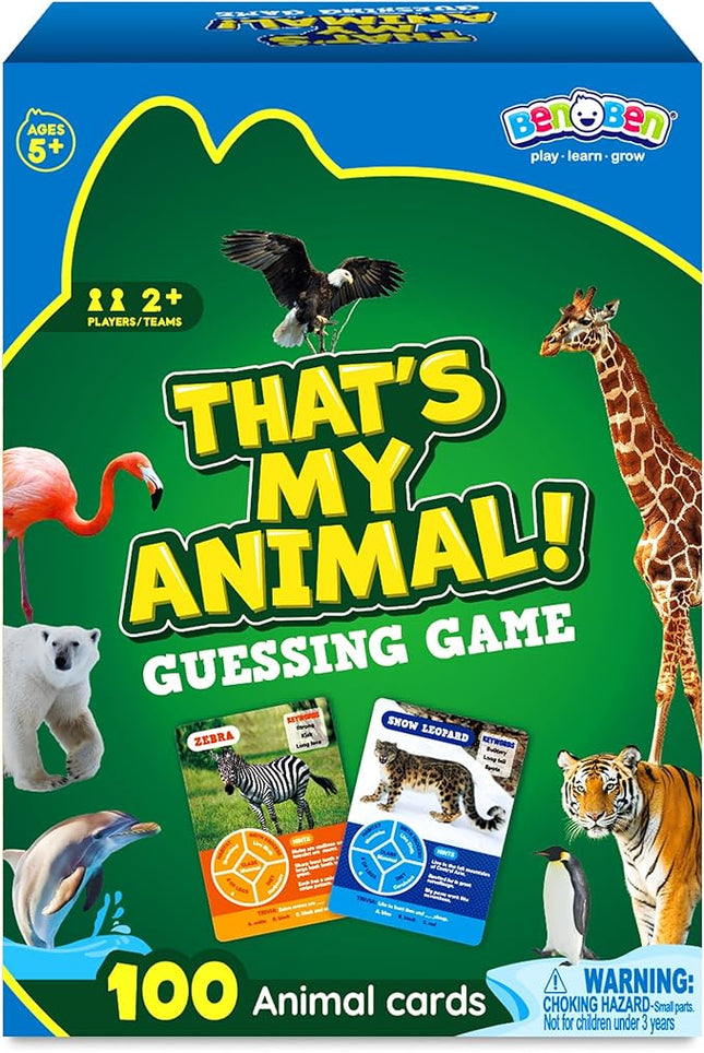 BenBen Guess Animal Card Games for Kids Family, 100 Cards, Educational Board Games for Travel, Classroom, Camping, Party, Car, Airplane, Road Trip Activities for Boys, Girls Ages 5+