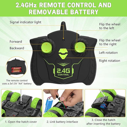 Eulogia Remote Control Car for Boys 4-7, 2.4GHz RC Drift Stunt Car with Lights, Batteries, Reatures 360° Rotation, Go Sideways, Dance, Jump, Over Various Terrain Car Toys Gifts for Birthday, Christmas