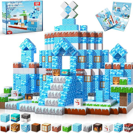 Magnetic Blocks - 100PCS Magnetic Blocks Build Ice Castle - Magnetics Toys for Montessori Toddler Christmas Birthday Gifts - STEM Sensory Toys for 3 4 5 6 7 8 9 10 Year Old Girls