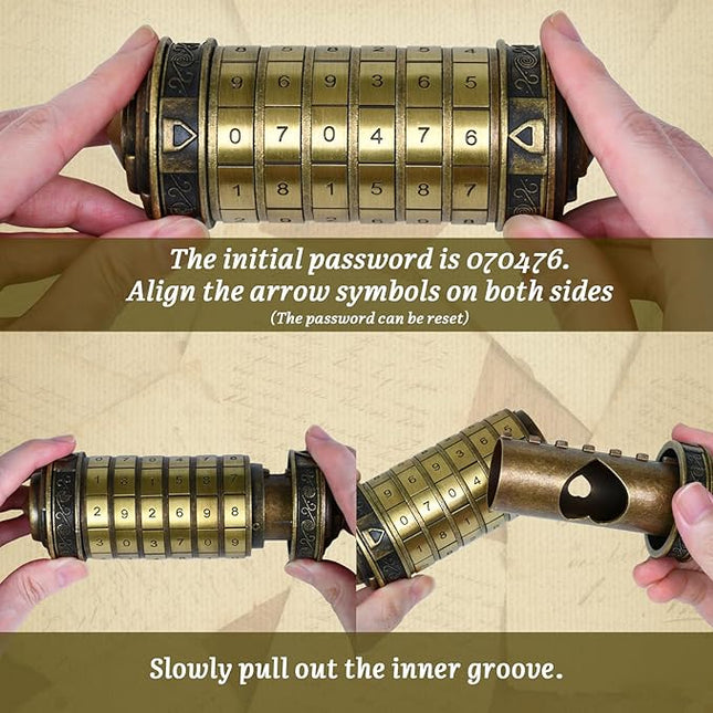 wellsee Da Vinci Code Mini Numbers Cryptex Brainteaser Puzzle Box,Metal Password Lock Cash Box with Hidden Compartment for Money,Challenge Game for Ages 12+ and Up,Unique Xmas Gifts for Her&Him,Bronze