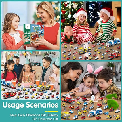 Sawaruita 30Pack Mini Cars Building Blocks Party Favors for Kids - Small Fire Truck,City Police Car,Construction Vehicle for Birthday Goodies Bag Filling, Classroom Prizes for Boys 6-12