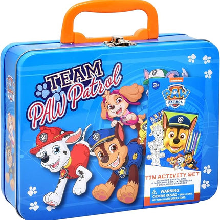 Lollipop Travel Toys Paw Patrol Activity Tin Set with Sketch Pad, 5 Markers and 2 Sticker Sheets, Paw Patrol Toys for Boys Age 3-5, Toddler Activities, Busy Book Style Play, Car Game