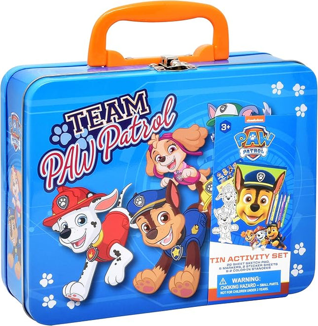 Lollipop Travel Toys Paw Patrol Activity Tin Set with Sketch Pad, 5 Markers and 2 Sticker Sheets, Paw Patrol Toys for Boys Age 3-5, Toddler Activities, Busy Book Style Play, Car Game