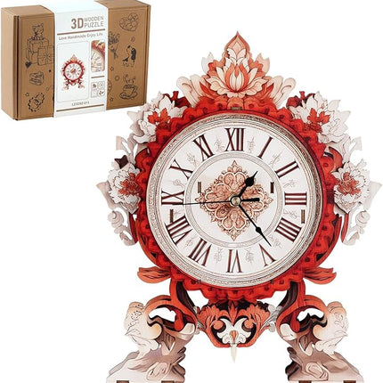 3D Wooden Puzzles for Adults, 3D Puzzles Flame Flower Clock Kit (with Pendulum), Wooden Puzzle for Adults Teens Home Wall Decor Clock Christmas Day Puzzle Gifts for Adults