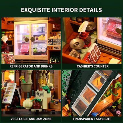 Funwhole Farm-Store Lighting Building-Bricks Set - Farm Shop LED Light Construction Building Model Set 1523 Pcs for Adults and Teen