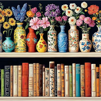 500 Piece Puzzle for Adults Puzzle, Beautiful Bookshelf Jigsaw Puzzle 500 Pieces, Flowers and Vase Jigsaw Puzzles for Adults Seniors, Fun Decor Challenging Family Games Holiday Party Gifts 20.5×15 in
