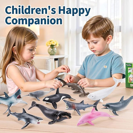 10PCS 5" Sea Animal Toys for Toddlers, Bath Ocean Animal Whale Shark Figurines Toys for Kids, Cake Toppers Birthday Party Favors & Gifts for Boys & Girls