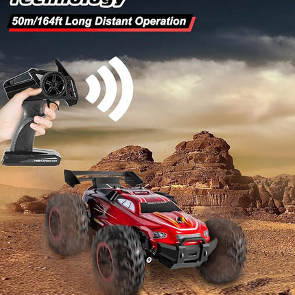 RC Cars - 1:18 Scale Remote Control Car, 2.4Ghz All Terrain Off-Road Monster Truck, 20Km/h High Speed Hobby Electric Toy Buggy with 2 Rechargeable Batteries for Boys Girls Kids Adults