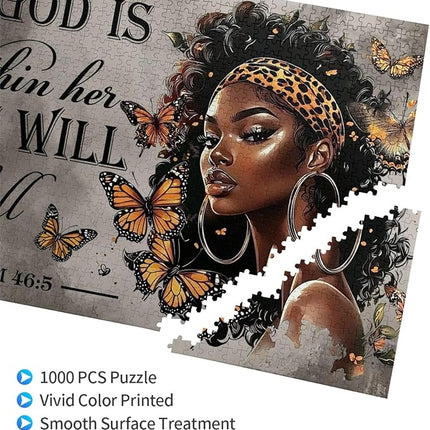 African American Jigsaw Puzzles 1000 Pieces for Adults, Psalm 46:5 Bible Verse, Inspirational Black Woman Wooden Puzzle for Stress Relief & Home Decor