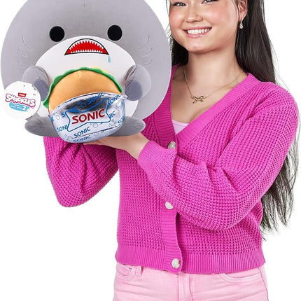 Snackles Series 2 14-inch by ZURU Cuddly Squishy Comfort 14-inch Plush with Licensed Snack Brand Accessory (Shark&Sonic Burger)