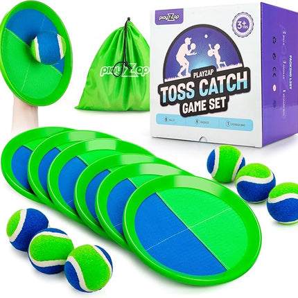 PlayZap Toss and Catch Ball Set Upgraded - Toddler Toys Kids Games for Whole Family - Water-Resistant Great for Beach Pool Yard Outdoor Games - Gift for 3 4 5 6 7 8 9 10 11 12+ Years Old Boys Girls