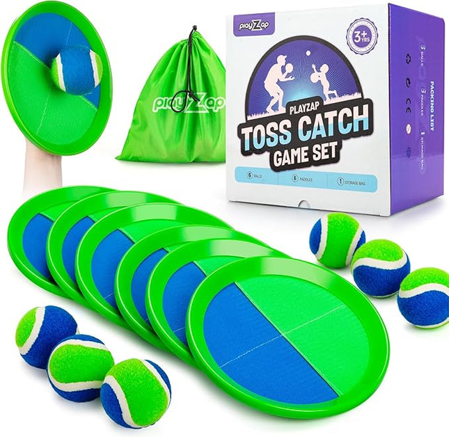 PlayZap Toss and Catch Ball Set Upgraded - Toddler Toys Kids Games for Whole Family - Water-Resistant Great for Beach Pool Yard Outdoor Games - Gift for 3 4 5 6 7 8 9 10 11 12+ Years Old Boys Girls