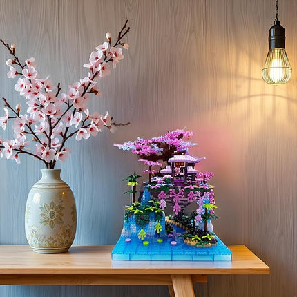2588 PCS Cherry Blossom Bonsai Tree Building Block Sets for Adults Teens，Chinese Moon Palace Architecture Model，Micro Mini Japanese Sakura Tree House Building Kit，Creative Gift for Kids 14+