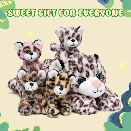 IKASA Mommy Leopard Stuffed Animal Mom and Baby Cheetah Plush Toy, Cute 18" Soft Small Mama Family Set Toys with Little Mini Babies,Gifts for Kids