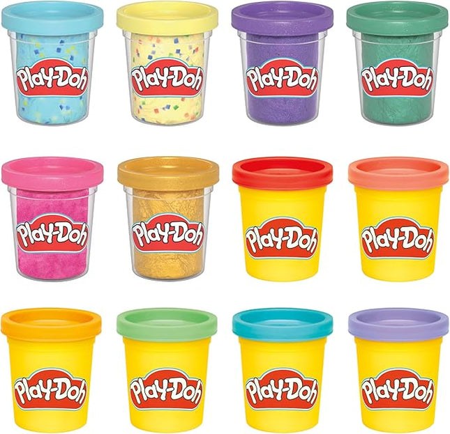 Play-Doh 12 Pack Celebration Compound, Includes Confetti & Metallic Shine, Assort. Colors, Back to School Gifts, Prizes, & Party Favors, Kids Arts & Crafts, Preschool Toys, Ages 3+