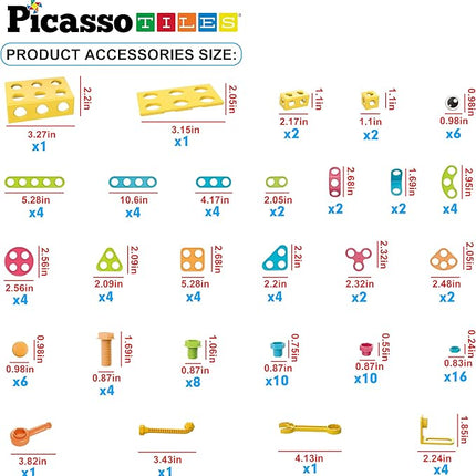 PicassoTiles 115 Piece Building Blocks Set Kids STEM Toy Construction Engineering Sensory Toys Kit Block Children Early Education Playset with FREE IdeaBook, Clickable Ratchet Age 3+ Boys Girls PTN115