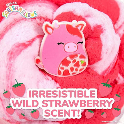 Original Squishmallows Calynda The Cow Premium Cloud Slime, Strawberry Scent, 8 oz. Jar Storage Container with Figurine Topper, Rubber Charm, Goodie Bags Stuffers, Kids Party Favors, Sensory Toys