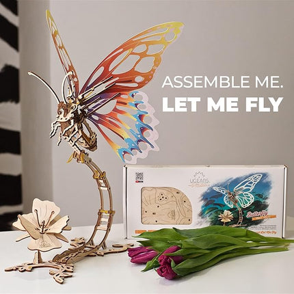 Ugears Wooden 3D Puzzles for Adults - Butterfly Puzzle Mechanical Model Kit - 3D Wood Puzzles Adult Automaton - Kinetic Sculpture Models for Adults to Build Butterfly Kit DIY Miniature Kit - 161 Pcs