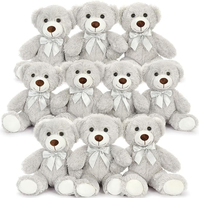 MaoGoLan Bulk Teddy Bear Baby Shower, 10 Packs Small Gray Teddy Bear Stuffed Animals in Bulk,13.5" Small Stuffed Bears Plush for Wedding,Birthday,Christmas, Party Decorations