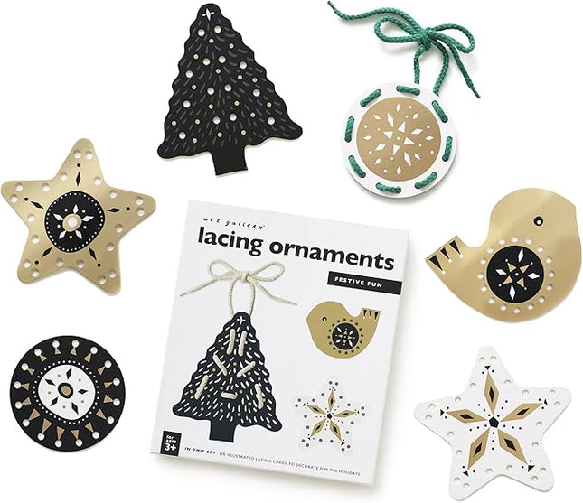 Wee Gallery Holiday Lacing Cards, Sewing Board and Travel Game for Toddlers and Preschoolers, Fine Motor Skills Toy, Montessori-Inspired Educational Kids Craft Activity for Ages 3+